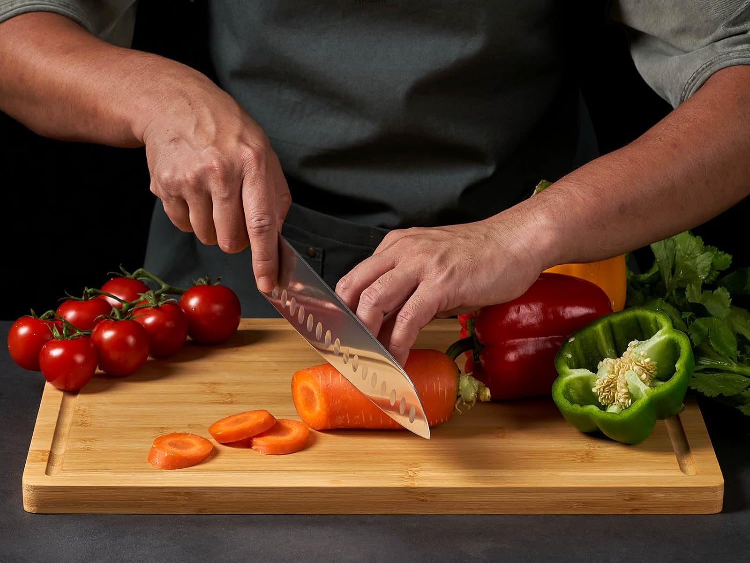 18"x12" Extra-Large Bamboo Cutting Board with Deep Juice Grooves & Side Handles – Multi-Purpose Kitchen Essential