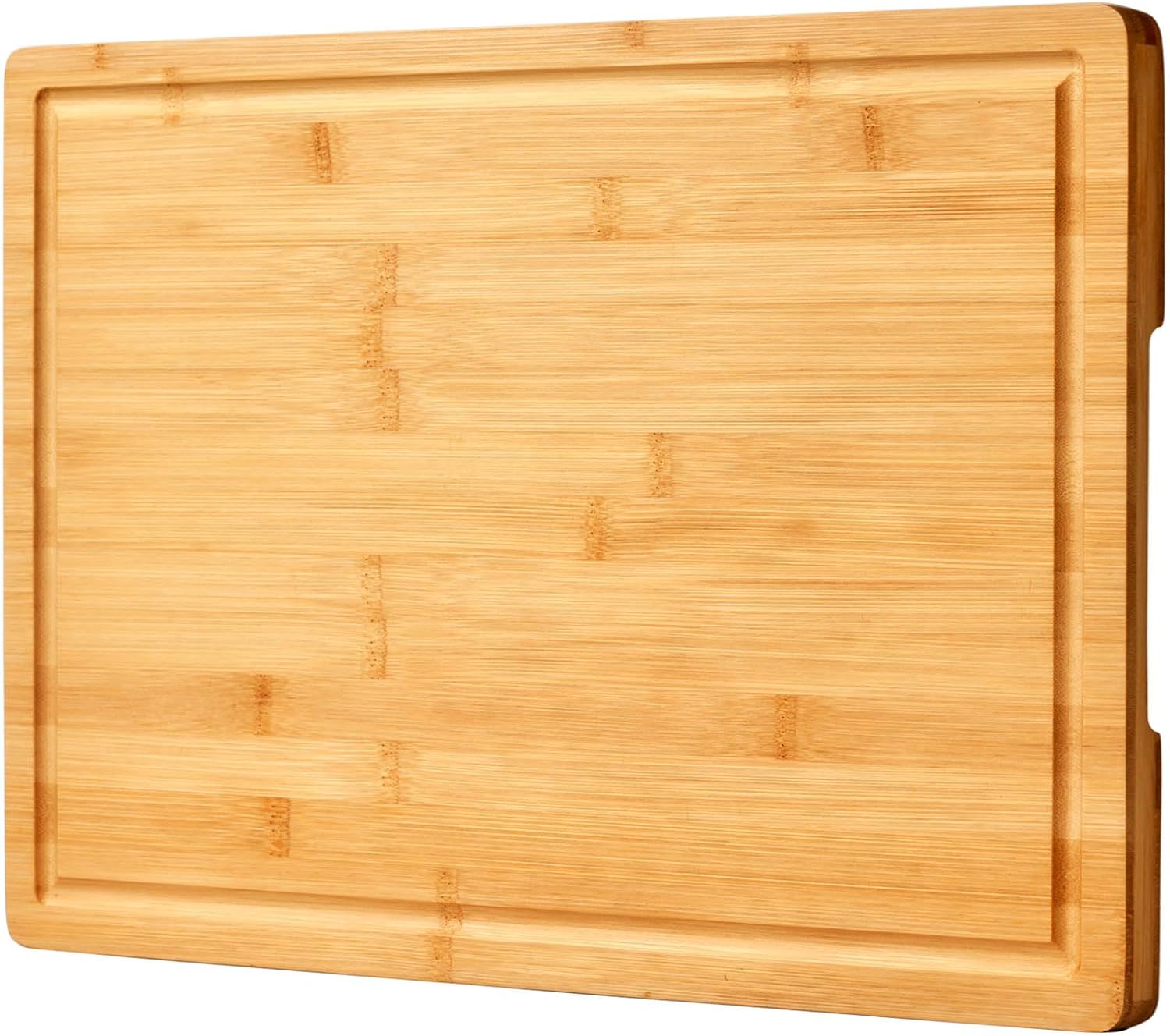 18"x12" Extra-Large Bamboo Cutting Board with Deep Juice Grooves & Side Handles – Multi-Purpose Kitchen Essential